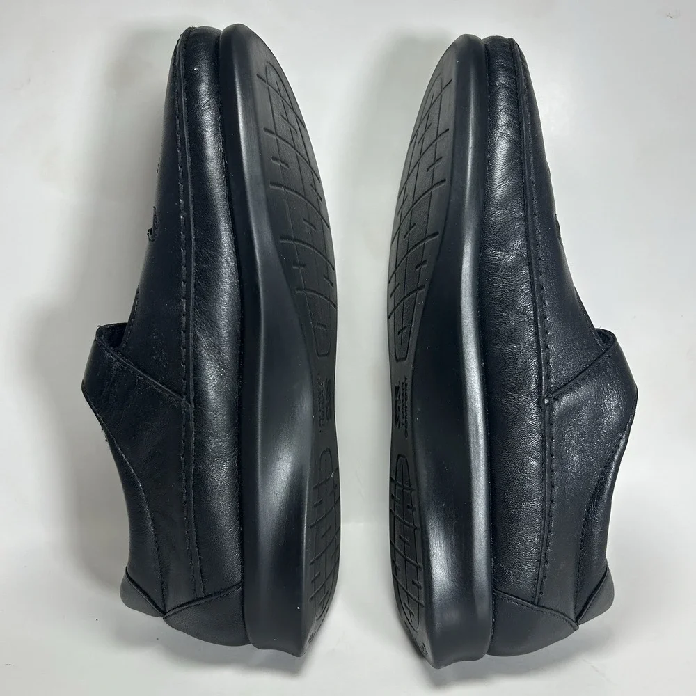 SAS Roamer Womens Black Leather T-Strap Comfort Loafer Fisherman Shoes 9.5 W